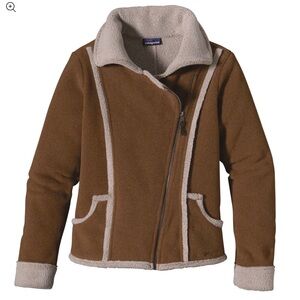 RARE Patagonia Cozy Lost Maples Faux Sherpa Moto Jacket Coat Tan Brown Medium